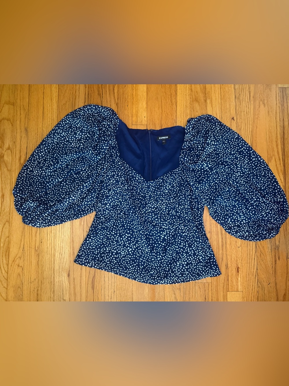 Express Navy Polka Dot Puff Sleeve Top size small
